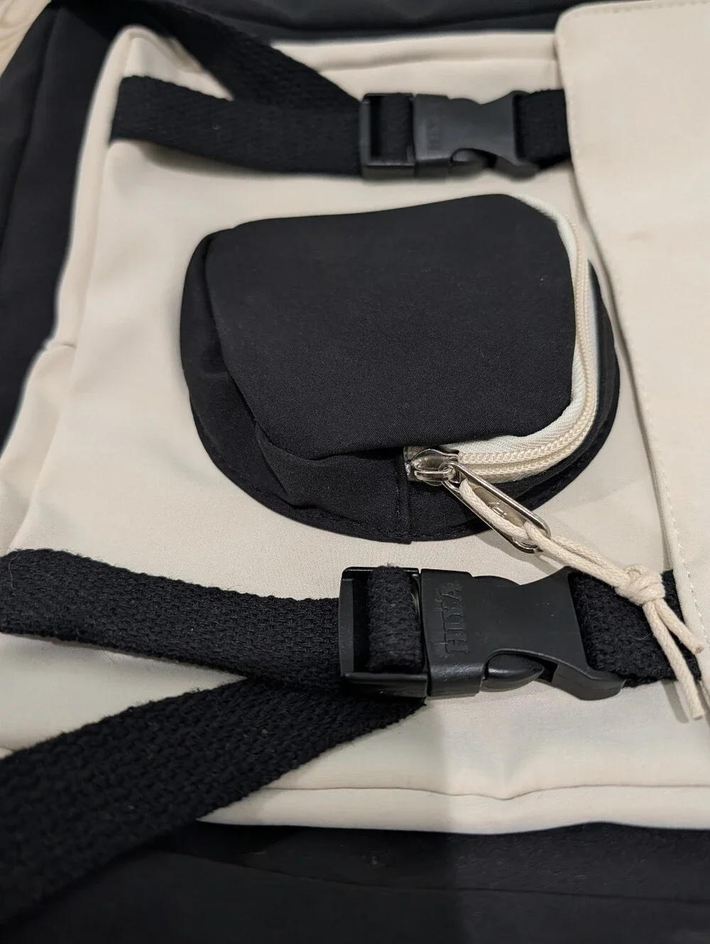 Unbranded Black and Cream Canvas Messenger Bag with Front Pouch